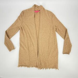 Lilly Pulitzer Noble Cashmere Cardigan Sz Medium Tan Fringe Open Front